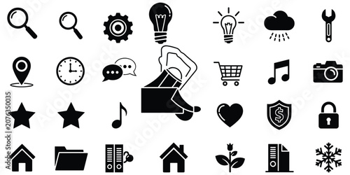 Foto Set of black icons for web user interface design featuring miscellaneous tools a