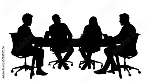Four people having business meeting around table isolated on transparent background, Vector