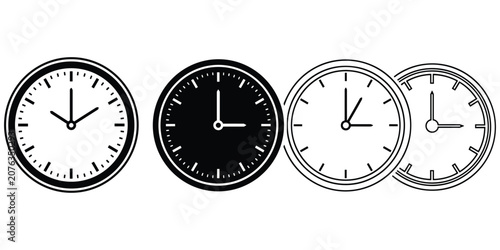 Fotografie Set of wall clock icons featuring different round timekeeping designs for office