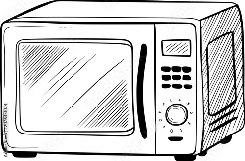 Tableau sur toile A hand-drawn of a modern kitchen microwave oven with a digital display and contr