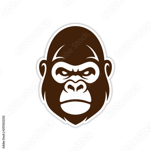 Canvastavla An angry gorilla face illustration with a white outline on a plain background