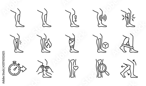 Tableau sur toile Premium Shin Pain Outline Icon Set Editable Stroke Healthcare Vector Illustratio