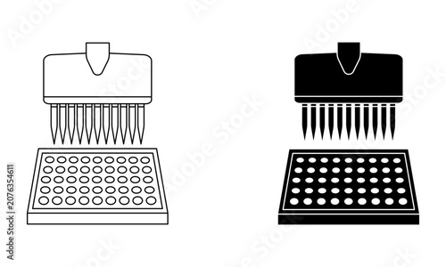 multichannel pipette and microplate for laboratory research icon vector