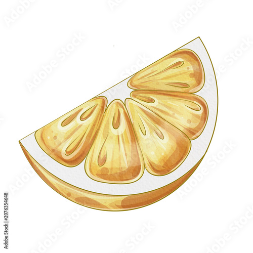 Obraz na plátne Lemon Wedge Watercolor Clipart, Fresh Citrus Fruit Slice Illustration, Hand Pain