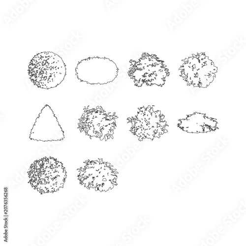 Slika na platnu Top view of outline black tree icon for landscaping and architectural design on transparent
