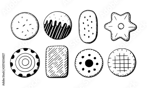 Hand Drawn Collection of Various Biscuit Shapes and Patterns White Background cookie