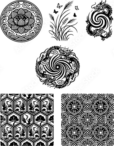 Φωτογραφία Traditional Korean Decorative Motifs - Elegant Oriental Design Elements