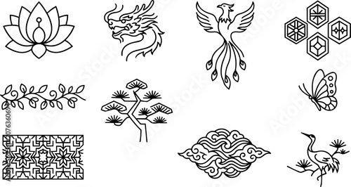 Fotografie Modern Korean Heritage Graphic Bundle - Intricate Folk Patterns, Nature Symbols,