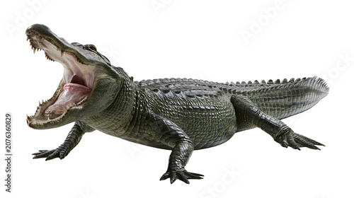 Foto Alligator with mouth wide open showing sharp teeth and pink tongue