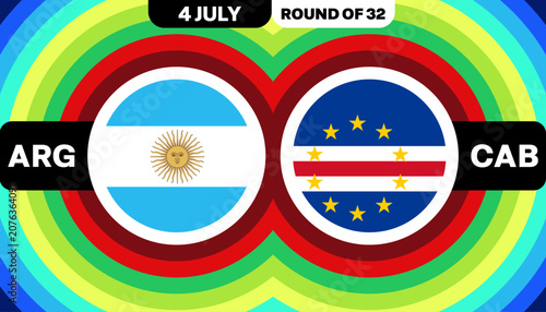 Tableau sur toile Argentina vs Cape Verde football match graphic round of 32 on 4 July