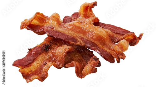 Photos Crispy fried bacon strips savory meat, breakfast food