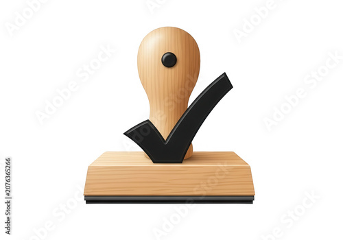 Wooden stamp with black thumbs down icon on base isolated on transparent background