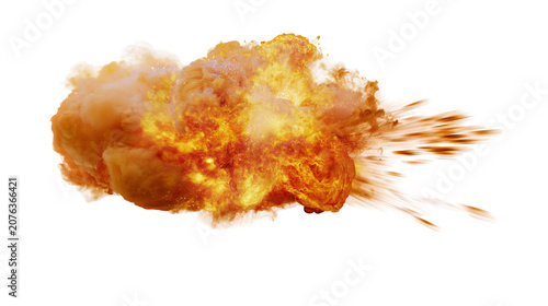 Obraz na plátne Fiery explosion with orange smoke and debris