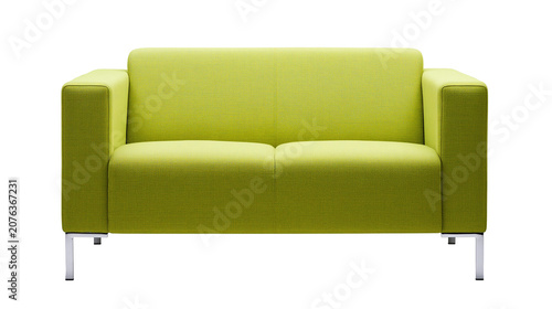 Modern lime green two-seater sofa with metal legs