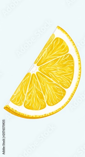 Bright Illustrated Lemon Slice Isolated on Pale Blue Background