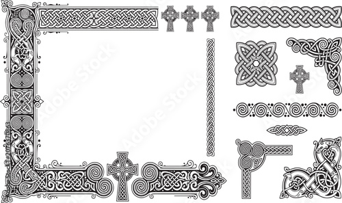 Canvas Print Celtic Knot Border Frame Layout and Celtic Cross Element Mega Bundle, Traditiona