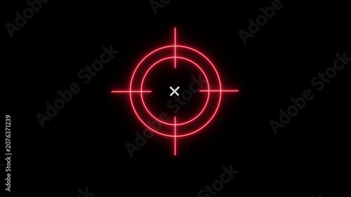 Glowing red digital target reticle overlay with precise crosshair animation for gaming ui hud and military simulation featuring contrast neon light effects on a deep black background