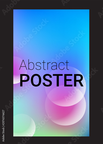 Abstract poster design with cool blue and pink gradient background and translucent bubbles