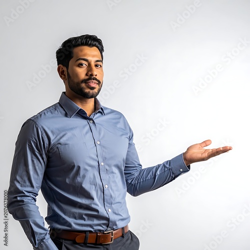 Young man presenting with gesture.