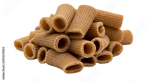 Foto Whole wheat rigatoni pasta tubes pile