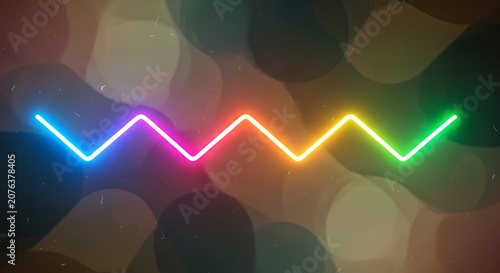 Colorful Neon Zigzag Light Glowing Against Abstract Bokeh Background