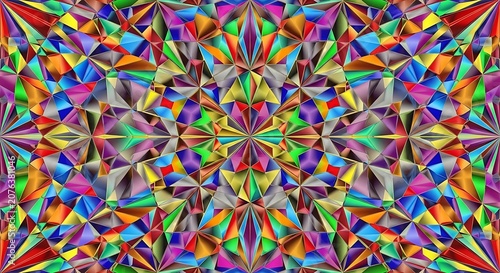 Vibrant Geometric Kaleidoscope Pattern Forming Symmetrical Abstract Design