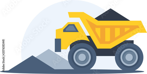 Konstfotografi Yellow dump truck heavy construction tipper vehicle vector illustration