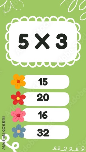 Konstfotografi Educational multiplication worksheet featuring a multiple-choice math quiz for children