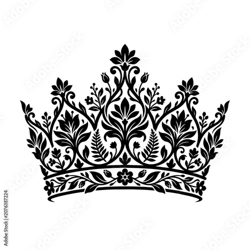 Billede på lærred A decorative crown with floral patterns and filigree is displayed prominently