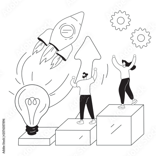 Business startup illustration inspiring innovation
teamwork and rapid growth vector art