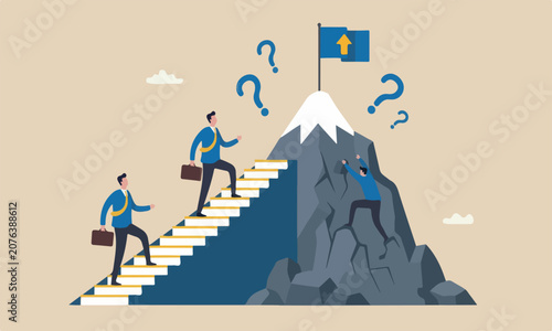 Photos success accomplish mountain peak succeed, way to reach business goal concept, bu