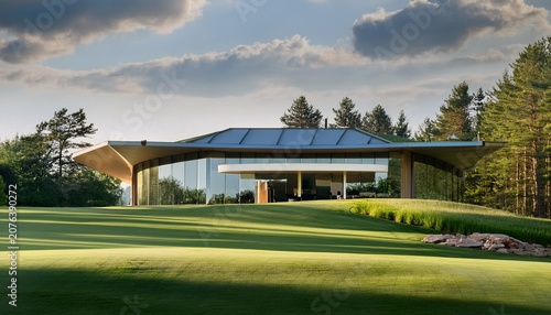 state of the art clubhouse blending modern style with tranquil golf course landscape