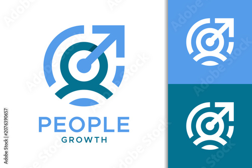 Growth vector logo featuring a person or user icon and an upward arrow. Symbolizing development, progress, teamwork, and career success. Vector design illustration.