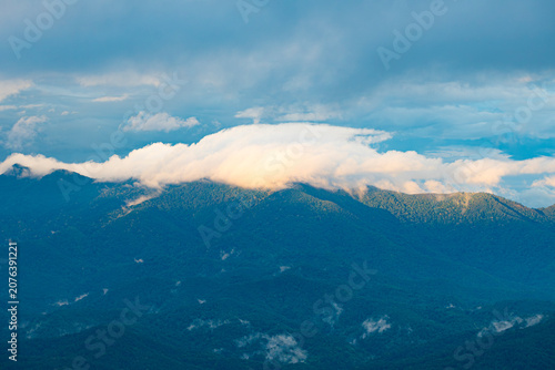 Clouds and mist on the mountains.