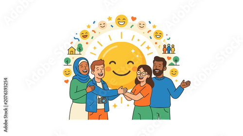 Diverse group celebrating happiness and positive community connection
