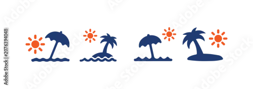 Panel kuchenny z motywem Beach icon set. Contains icons of the sun, umbrella, sea, and palm trees. Symbols of summer.