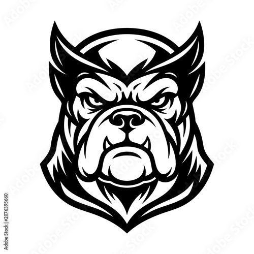Obraz na plátně A menacing bulldog's face illustration with sharp teeth and pointy ears