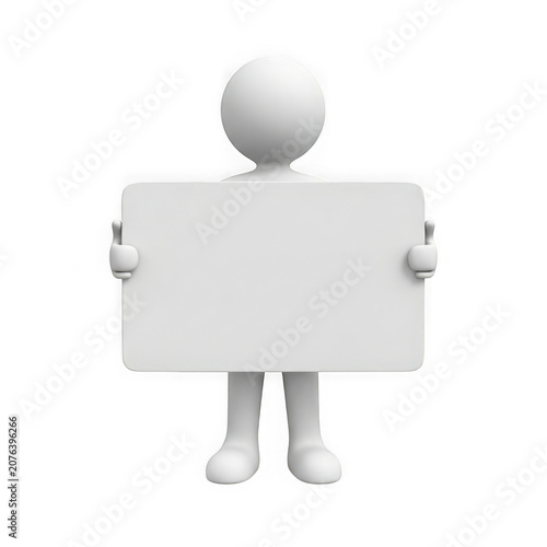 Simple 3D Figure Holding Blank Signboard Ready For Text transparent background