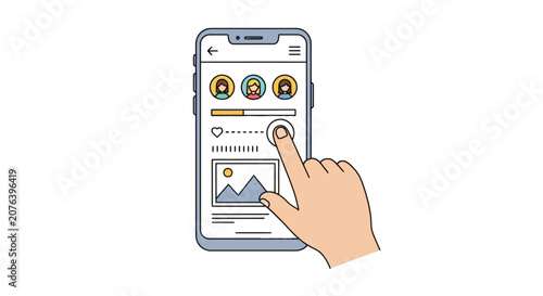 User hand interacting with social media mobile application