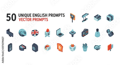 Collection of fifty isometric business and technology vector icons