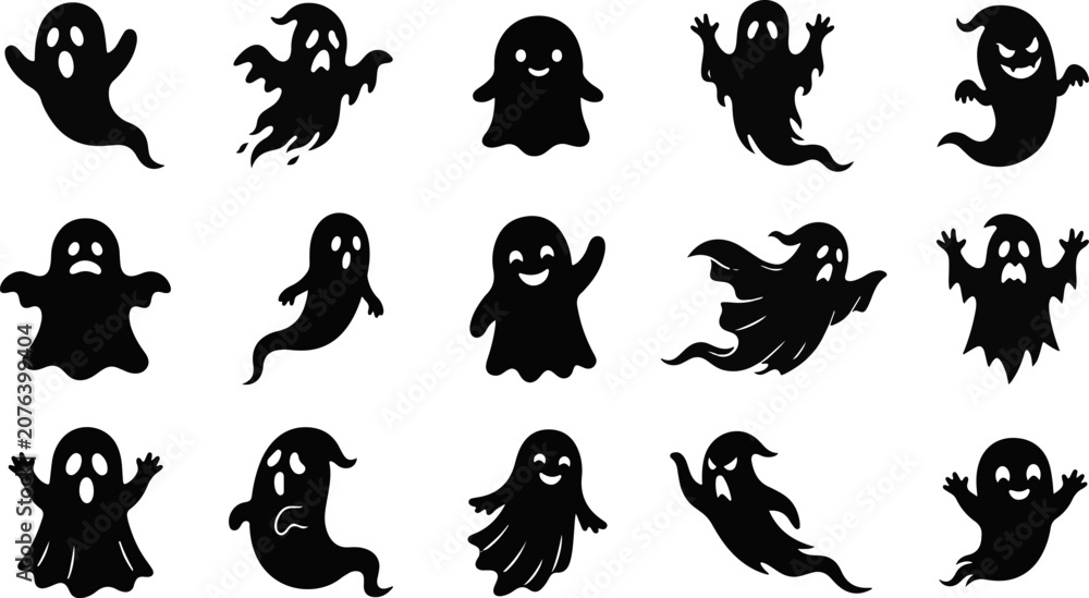 Fototapeta premium Halloween ghost silhouettes spooky vector graphics for seasonal decorations party supplies and digital designs
