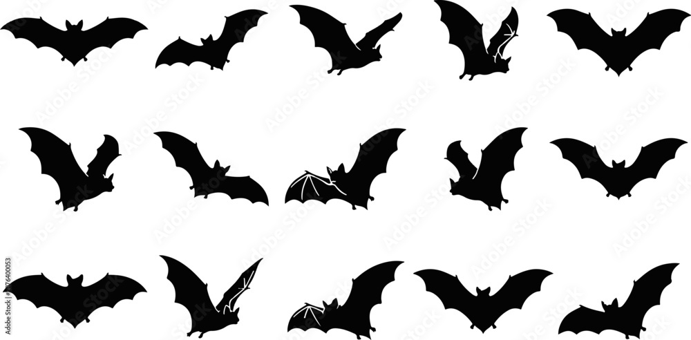 Fototapeta premium Halloween bat silhouettes collection spooky vector graphics for october 31st decorations and design projects