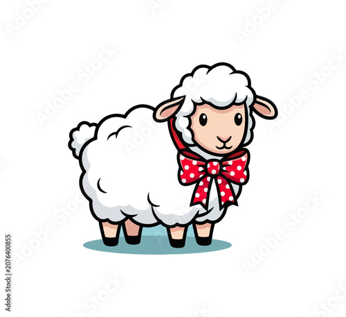 Cute cartoon sheep with red bowtie