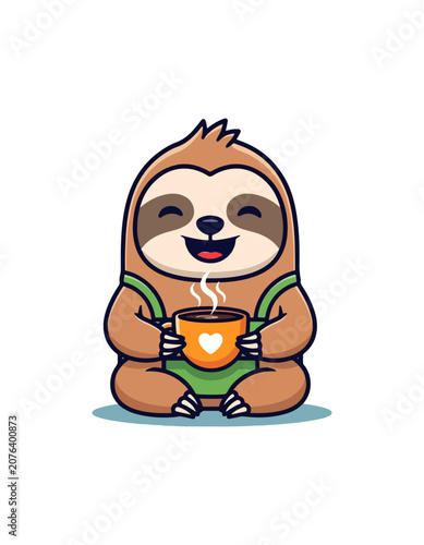 Cute cartoon sloth with coffee