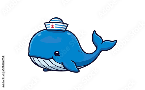 Cute cartoon whale sailor hat illustration