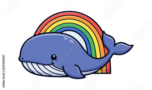 Cute cartoon whale with rainbow graphic design