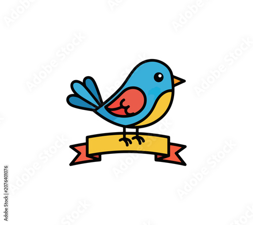 Cute colorful bird illustration on banner