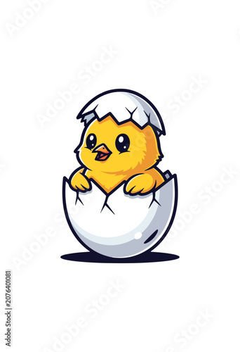 Cute chick hatching from egg
