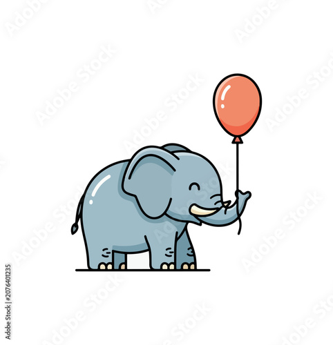 Cute elephant holding red balloon cartoon illustration