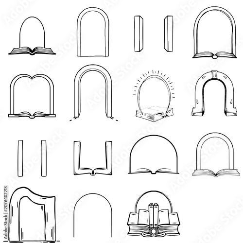 Quadro su tela Bookend Open Single Stroke Design Outline on White Background